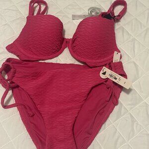 Victorias Secret Swim 34B Icon Push Up Top Bikini Set Side Tie M Bottom Hot Pink